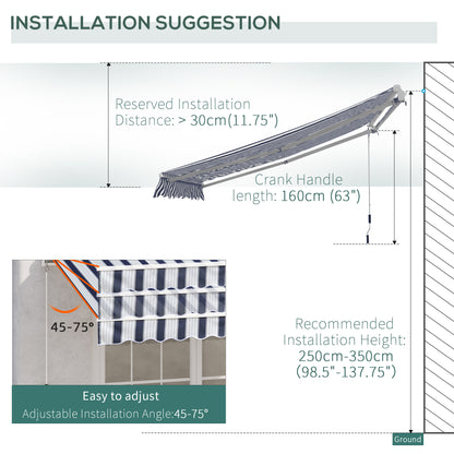 Outsunny Garden Patio Manual Retractable Awning Canopy Sun Shade Shelter, 3m x 2.5m-Blue/White