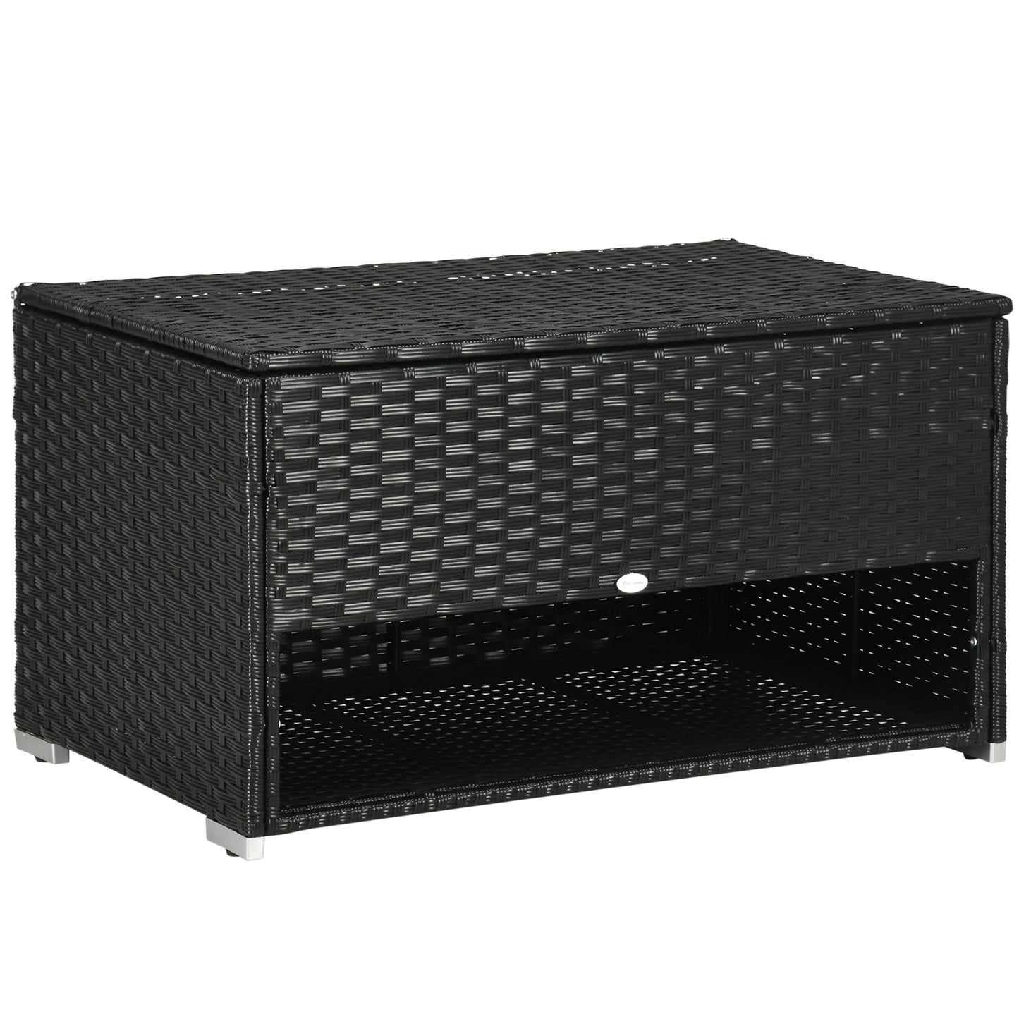 Outsunny Rattan Effect Garden Storage Box, Weatherproof Outdoor Deck Box with Shoe Shelf, Black