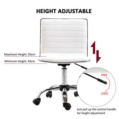 HOMCOM Adjustable Swivel Office Chair with Armless Mid-Back in PU Leather and Chrome Base - White