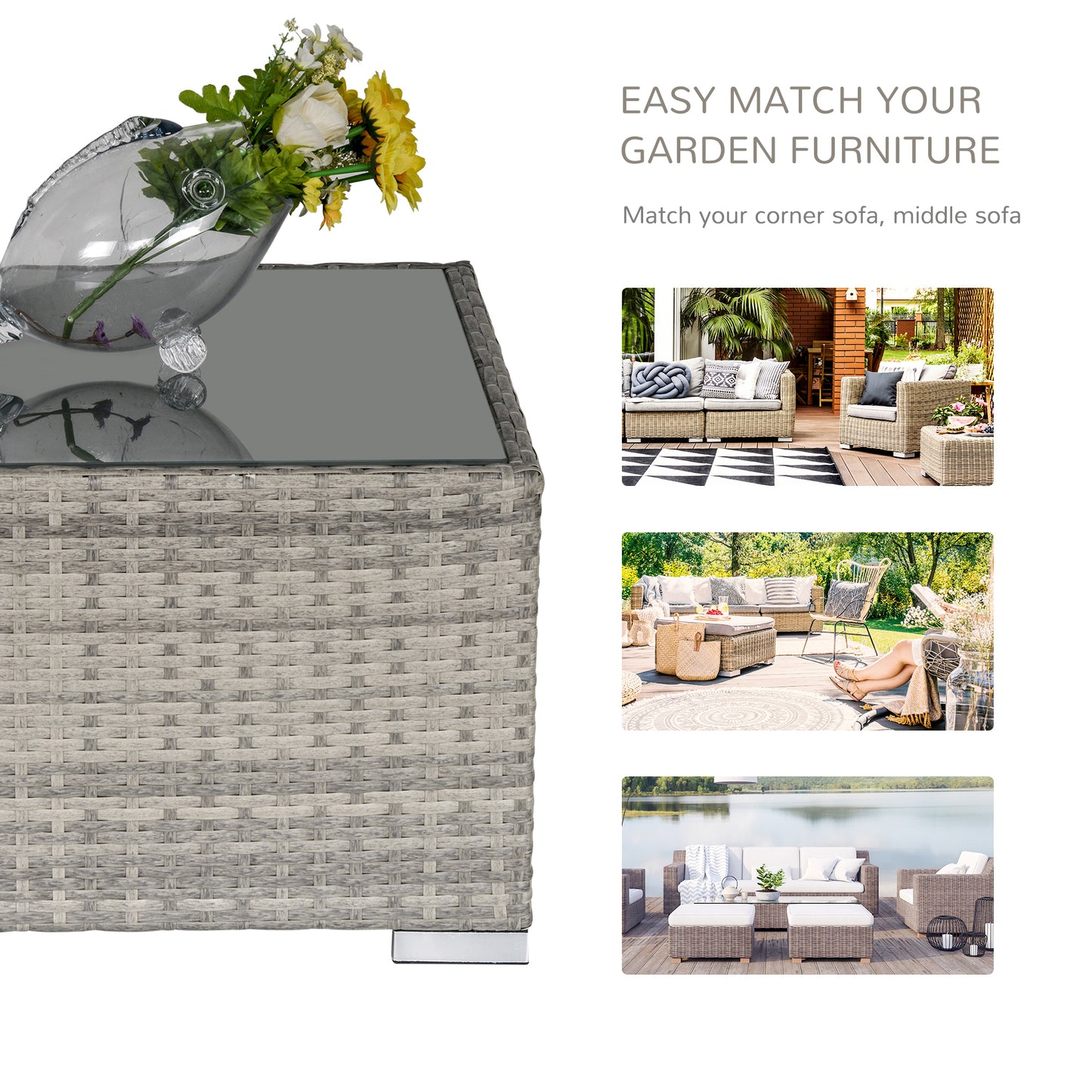 Outsunny Rattan Wicker Patio Coffee Table Ready to Use Outdoor Furniture Suitable for Garden Backyard Grey