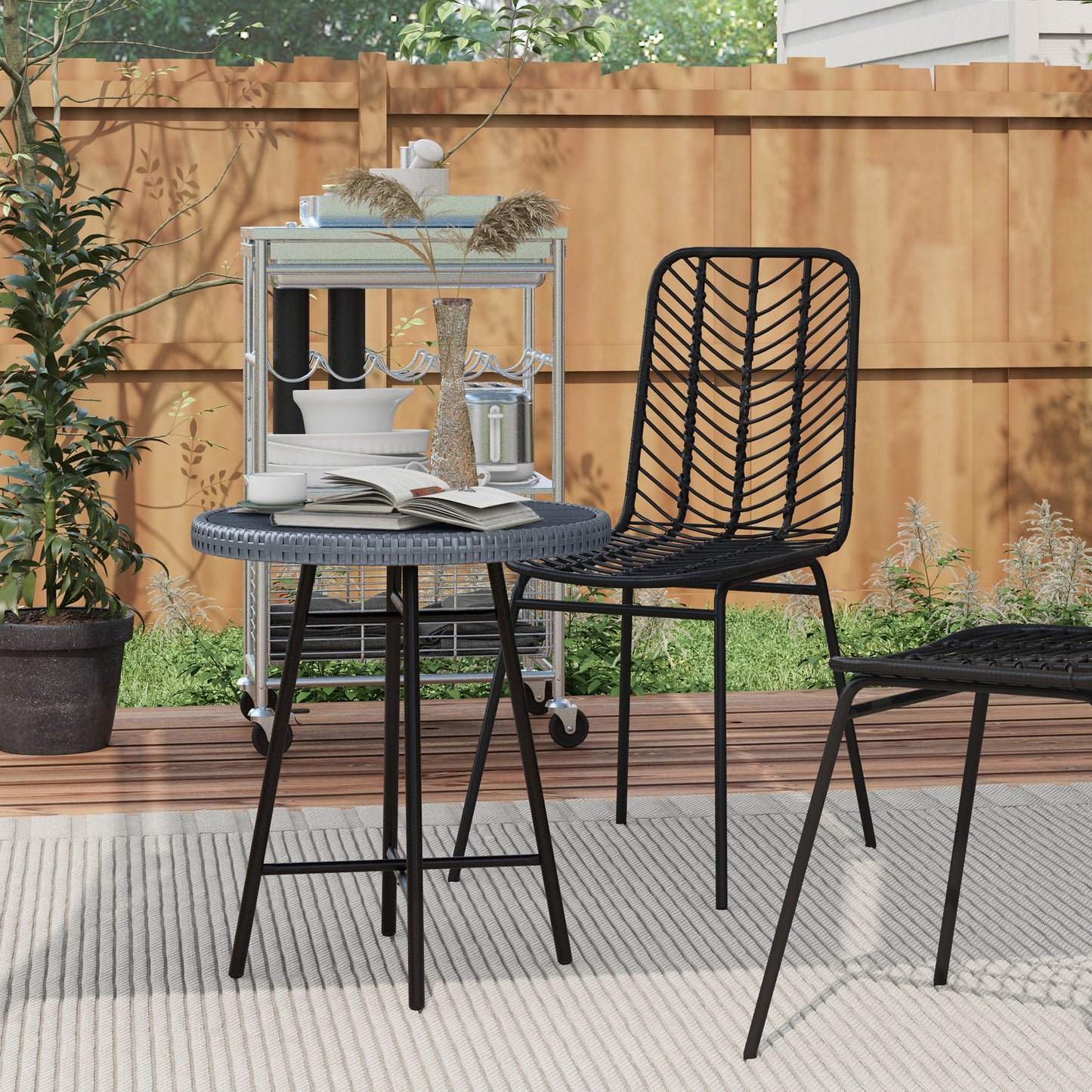 Outsunny PE Rattan Side Table Grey