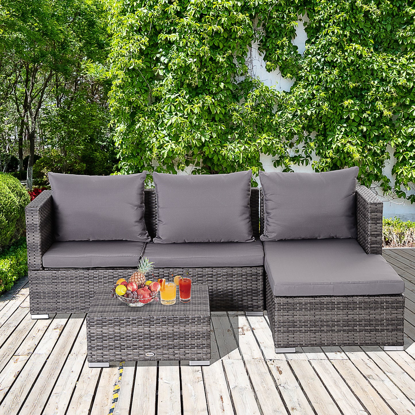 Outsunny 4-Seater Outdoor Garden PE Rattan Furniture Set Grey