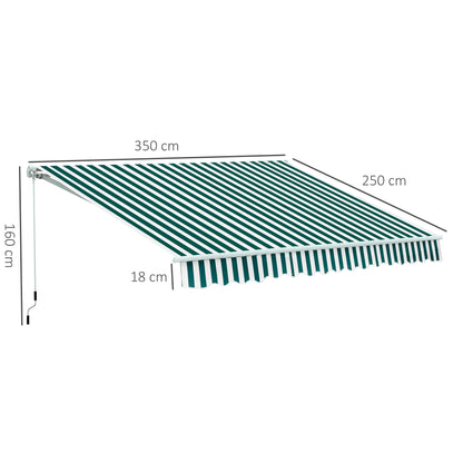 Outsunny Manual Retractable Awning, size (3.5m x2.5m)-Dark Green/White Stripes