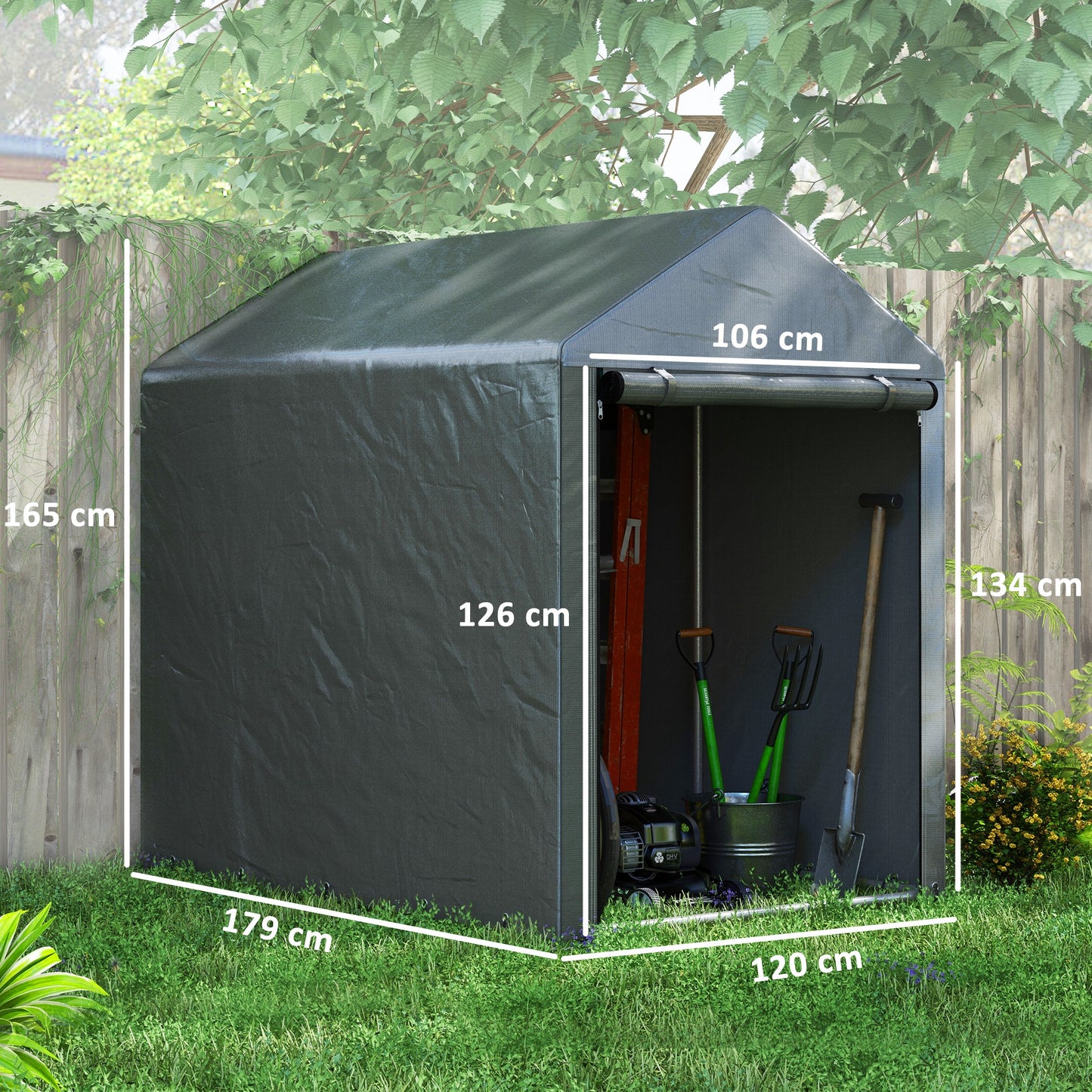 Outsunny 1.2 x 1.8m Garden Storage Shed Tent, Portable Shed with Roll-up Door for Motorcycle, Bike, Garden Tools