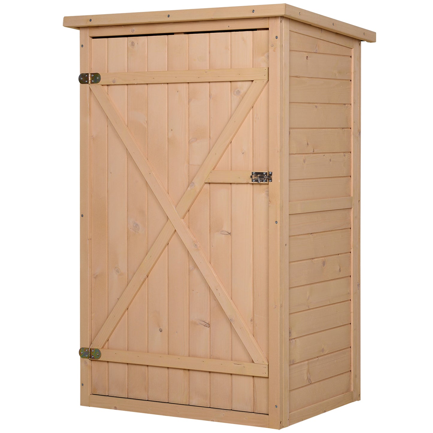 Outsunny Wooden Garden Storage Shed Fir Wood Tool Cabinet Organiser with Shelves 75L x 56W x115Hcm